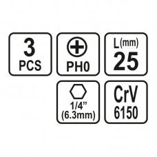 65451 STHOR Set 3 biti philips, PH0, prindere hexa..